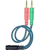 ENVEL Cable Divisor de Auriculares para PC 3.5 mm Jack Auriculares Adaptador convertors 3,5 mm Hembra para Auriculares micrófono con Transformar a 2 Doble 3,5 mm Macho Divisor de Audio para Ordenador