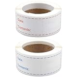 Etiquetas adhesivas 2 rollos 500 piezas Etiquetas de Fecha para Alimentos Autoadhesivo Removibles etiquetas para congelador para frigorífico Azul y rojo (76 x 25mm)