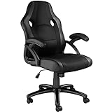 Офісне крісло TecTake 800781, ігрове сидіння, комп’ютерний стіл для ПК, ергономічний, подвійні колеса, регульована висота, робочий кабінет (чорний-чорний | № 403481)