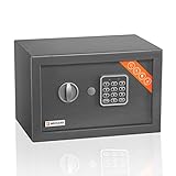 Brihard Home Caja fuerte electrónica - Caja de seguridad pequeña para el hogar, casa 20x31x20cm - Código de seguridad - Teclado digital, LED, Acero aleado, Gris Titanio.