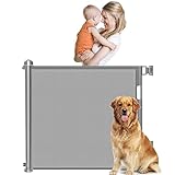 Child Safety Fence Retractable Stairs Safety Gates 0-180CM, Safety Barrier for Babies and Pets, Easy to Install (Grey)