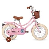 STITCH Bicicleta Infantil de 18 Pulgadas con Cesta y Ruedas de Entrenamiento para Niñas de 6, 7, 8 y 9 Años, Color Rosa