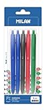 MILAN Bolígrafos P1 Touch, 1 Negro, 1 Rojo y 1 Verde, 5 Unidad (Paquete de 1), 5