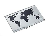 TROIKA Global Contacts – CDC15-02BK/TI – Estuche para Tarjetas de Visita con el Mapa del Mundo en Relieve Tallado en la Tapa – para Aprox. 10 Tarjetas – Aluminio– Mate – TROIKA-Original