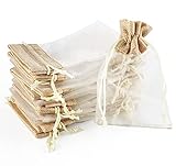 ilauke 30 bolsas de organza con arpillera, 10 x 15 cm, bolsas de regalo de organza, reutilizables, con cordón para almacenamiento de joyas de boda y manualidades de bricolaje