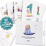 HOMYKIDS 西班牙語嬰兒生日卡 - 57 張嬰兒成就卡 + 磁盒 - 新生兒照片原創禮物 - 第一年里程碑和特殊時刻的記憶…