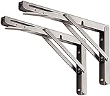 YUMORE Folding Shelf Support 600mm, 2 Pieces High Strength Folding Brackets Stainless Steel Wall Brackets Floating Table Hinges Brackets para sa DIY Shelves, Maximum Load 150Kg