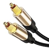 Toslink macho a Toslink macho Cable de audio digital óptico SPDIF, trenzado Cable de Cable con conectores de metal, color negro y dorado