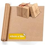 Пакувальний крафт-папір volila - 43 см x 15 м Папір для обгортки подарунків зі шпагатом - Рулон крафт-паперу ідеально підходить для подарунків на день народження та інших особливих випадків - коричневого кольору