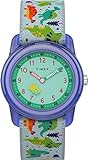 Timex Timex Kids Analog 28mm Elastic Fabric Strap Watch, Reloj de pulsera para Unisex niños, Multicolor (Dinosaurs)