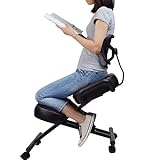 Ергономічний колінний стілець із опорою для спини, регульований табурет для дому та офісу, покращує вашу поставу завдяки кутовому сидінню, товсті зручні подушки, чорний