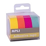 APLI - 18817 - Pack cintas adhesivas decorativas - papel tipo WASHI TAPE - colores flúor- 4 rollos- Cintas de 15 mm x 15 m