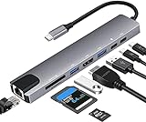 USB C Hub, 8 in 1 USB C Hub to 4K HDMI Adapter, Gigabit Ethernet RJ45, SD TF Card Reader, USB 3.0/2.0 Hub, 100W PD Charging E tsamaisana le Macbook Pro Air M1 M2 2023, Steam Deck Windows