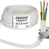 Cable flexible H05VV-F, 3G 1,5 mm², 3 x 1,5 mm², conductor de plástico, color blanco, diferentes longitudes a elegir: 5, 10 o 25 metros