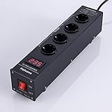 Pailvens HiFi Network Filter Socket Power Strip, 4 Sockets Filter Interferans with LCD Display, Protection Surge, Charge Protection up to 15 A, Black