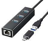 HUB USB 3.0, Aluminio USB Hub Ethernet Adaptador 10/100/1000 Mbps Gigabit Ethernet, 3 USB 3.0 Puertos con Tarjeta Red LAN RJ45 y Adaptador USB C para Mac, Chromebook, Windows 10/8/7/XP, Linux