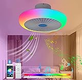 Ventilateur de plafond mural pour enfants avec télécommande APP Silencieux RGB Couleur changeante Bluetooth Musique Chambres Salon Lampe de ventilateur de plafond dissimulée