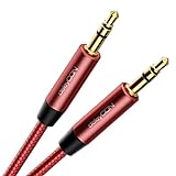deleyCON 0,5m Nailon 3,5mm Cable Jack AUX Audio Estéreo Cable de Nailon Conector Metálico Móvil Smartphone Tablet Auriculares HiFi Receptor - Rojo/Rosa