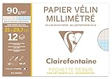 Clairefontaine 96554C - Hojas de papel milimétrico (A4, 90 g, 12 hojas), color blanco