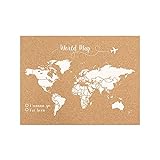Decowood - Mapa Mundi de Corcho, Pequeño, para Marcar Tus Viajes por el Mundo, Añadir Fotos y Colgar en la Pared como Decoración, Color Blanco - 60x45cm