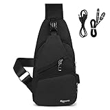 Flintronic Sling Bag, нагрудна сумка з USB-портом для зарядки, дорожній рюкзак 19 * 32.5 * 10.5 см для чоловіків і жінок (включає 1 USB-кабель + 1 подвійний кабель) - чорний