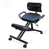 Ергономічне крісло на колінах XNADESK, товсте сидіння з ортопедичним сидінням, ручним регулюванням, рухомий регульований стілець для кращої постави.-Чорна штучна шкіра PU