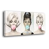 Genérico Cuadro Lienzo Canvas Marilyn Audrey Hepburn y Brigitte pompas Chicle Pop Art- Bastidor 3cm - Alta resolución (170)