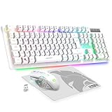 Empire Gaming - Armor RF800 Teclado y Ratón para Gamers Inalámbrico Recargable QWERTY(Layout Español) con Mouse Pad-RGB Wireless 2.4Ghz Keyboard-4800 dpi Mouse-PC PS4 PS5 Xbox One/Series Mac -Blanco