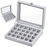 Winfred Large 24 Grid Jewelry Box for Bracelets Rings Watches Earrings Bangle Earring, Jewelry Organizer, Jewelry Storage Box, Clear Lid Grey