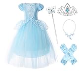 JerrisApparel Niña Princesa Cenicienta Disfraz Manga de Soplo Fiesta Vestido (3 años, Azul con Accesorios)