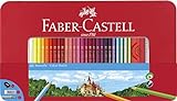 Faber-Castell 115894 - Estuche Castle de metal con 60 lápices de color, con forma hexagonal, Rojo