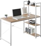 LC ipari stílusú számítógépes asztal, irodabútor asztal és polc, fa és acél, méretek 120x64x120 cm tölgy/fehér
