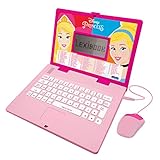 LEXIBOOK Disney Princess-Jouet éducatif et bilingue espagnol/anglais pour ordinateur portable pour filles avec 124 activités d'apprentissage, jeux et musique-Rose