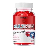 Weider - Multikids Gummies, Complejo Vitamínico para Niños, Formulado con 9 Vitaminas y 3 Minerales, Apoyo del Sistema Inmune, Sin Gluten y Sin Azúcar, Sabor Cereza - Bote de 50 Gominolas