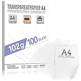 100 hojas de papel DIN A4 transparente PREMIUM 102g para autoimpresión, manualidades - papel de farolillo - papel de calco - papel de calco, película de transferencia para tarjetas de lugar linterna