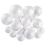 Pllieay Bolas de poliestireno, para manualidades (20 unidades, 5 tamaños), diseño de bolas de espuma blancas, para proyectos escolares