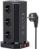 NVEESHOX Vertical Power Strip (2500 W/10 A), Vertical Power Strips 9 Outlets and 4 USB Ports and 18W USB C, Vertical Power Tower Surge Protection with Switches 2M Cable, Black