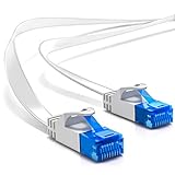 deleyCON 25m CAT6 Cable de Red Plano Cable de Cinta de 1,5mm U-UTP RJ45 - Cable de Conexión UUTP para DSL LAN Conmutador de Módem Panel de Conexión de Repetidor - Blanco