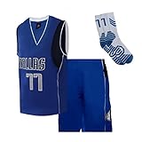 Camiseta de baloncesto para niños, conjunto de camisetas Mavericks #77 , camiseta sin mangas de malla y pantalones cortos Conjunto de dos piezas para niños con calcetines ( Color : Blue , Size : L )
