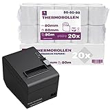 Papel térmico 80mm x 80m x 12mm - ideal para todas las cajas registradoras y TPV - Rollos para impresora térmica - (80x80x12) Blanco -Sin BPA ( 20 Rollos)
