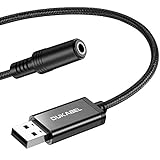 DuKabel Tarjeta de sonido externa USB USB a conector de 3,5 mm (4 polos CTIA) Cable adaptador de audio estéreo Tarjeta de sonido externa para auriculares, altavoz o micrófono TRRS de 4 polos - Negro