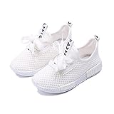 Daclay Boys Shoes Girls Sporty Breathable Mesh e nang le Letlalo Upper e Lumellanang le Lace-up Trainers Sneakers (25 EU, White)