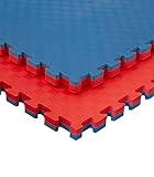 JOWY Estructura Tatami Puzzle para Gimnasio Artes Marciales Judo | Tatami Profesional 25mm Color Rojo y Azul Reversible Acabado 5 Líneas
