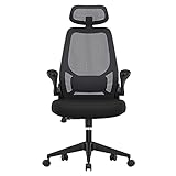 SONGMICS OBN087B01 - Chaise de bureau, chaise ergonomique, siège pivotant, accoudoirs et appui-tête réglables, tissu respirant, hauteur réglable, noir