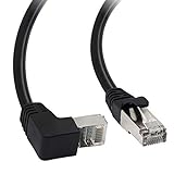 Cat5 Ethernet Cable, RJ45 Male to Male 90 Degree for PC, Router, Modem, Printer, Xbox, PS4-1.5 Feet (Up Angled)