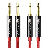 iVANKY Cable Jack Macho Macho 3.5mm [1.2M-2 Pack] Cable Audio Jack Macho Macho con Sonido Hi-Fi, Cable Auxiliar Coche para iPads, iPods, Echo Dot, MP3, Móviles, Auriculares, Altavoz - Rojo, Nylon