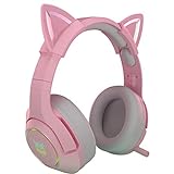 Auriculares Auriculares para Juegos de Color Rosa con Orejas de Gato extraíbles, con Sonido Envolvente, micrófono retráctil con cancelación de Ruido Ligero