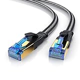 Primewire – 5m Cable de Red Cat 8 Plano - 40 Gbits - Cable Gigabit Ethernet LAN 40000 Mbits con Conector RJ 45 - Revestido de Tela - Blindaje U FTP Pimf - Compatible Switch Rúter Modem PC Smart-TV