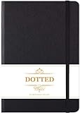 Bullet Journal Puntos - Libreta de puntos, diario punteado con 124 páginas numeradas, cuero sintético liso negro, 13x21.5cm