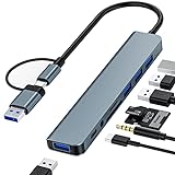 CAMPEXON USB C Hub, Adaptador USB Multipuerto con USB 3.0/2.0, Audio y Lector de Tarjetas SD/TF, Protable Adaptador Tipo-C USB Hub para MacBook Pro/Air, DELL, Surface, Lenovo, Huawei, iPad Pro y más